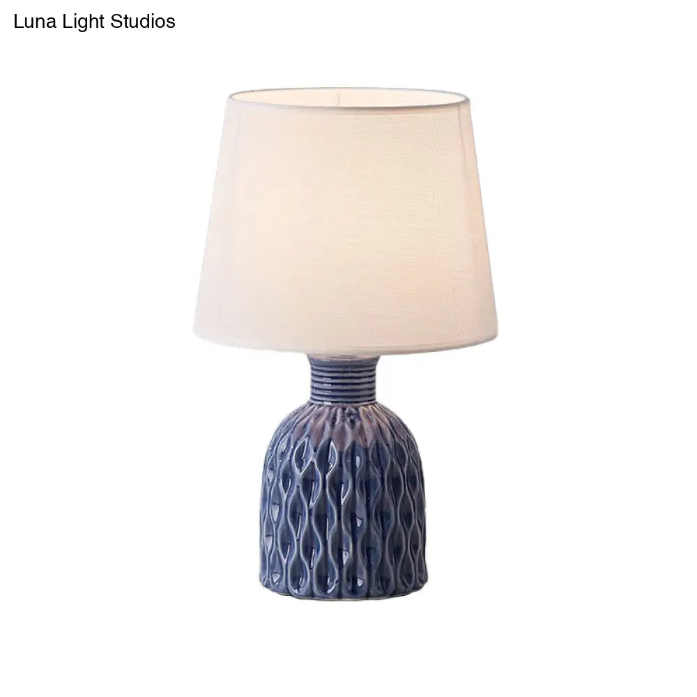 Contemporary Cone Table Lamp - Fabric Shade Ceramic Base 1 Bulb Pink/Lemon Green/Royal Blue Reading