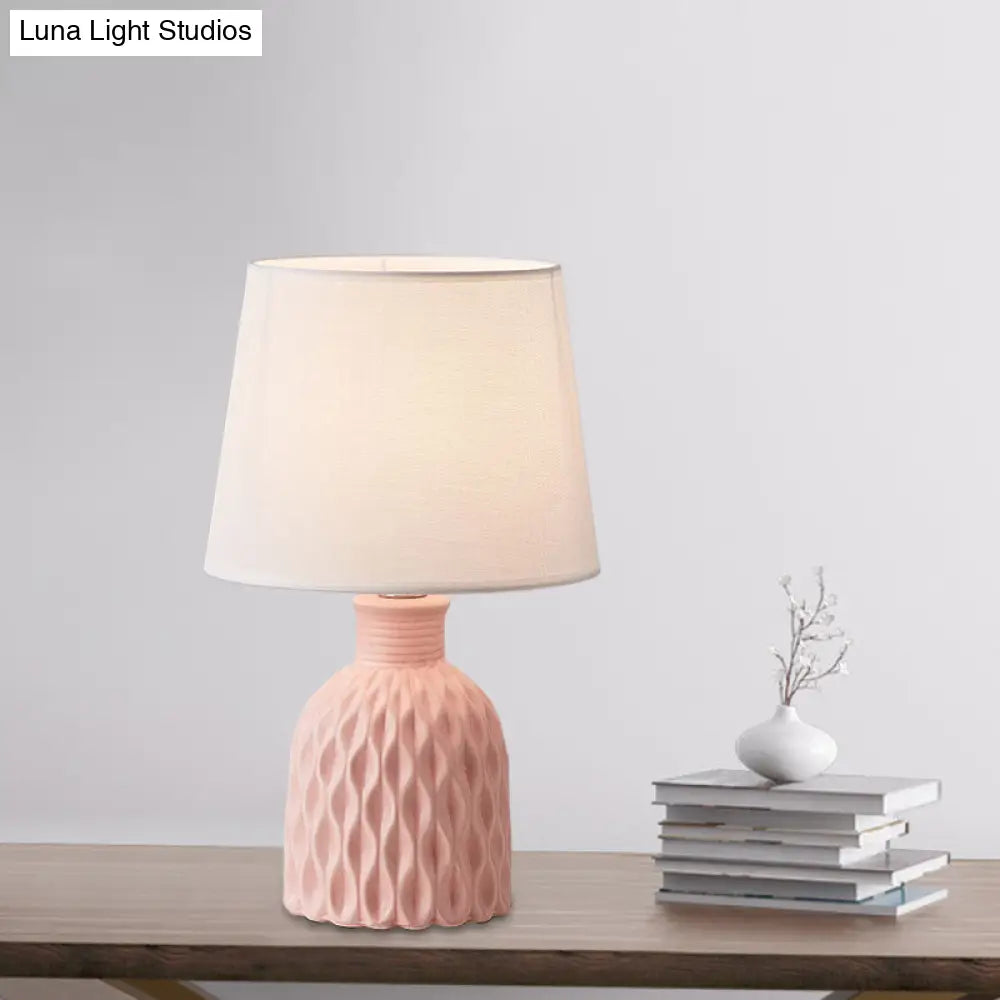 Contemporary Cone Table Lamp - Fabric Shade Ceramic Base 1 Bulb Pink/Lemon Green/Royal Blue Reading