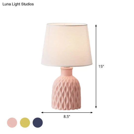 Contemporary Cone Table Lamp - Fabric Shade Ceramic Base 1 Bulb Pink/Lemon Green/Royal Blue Reading