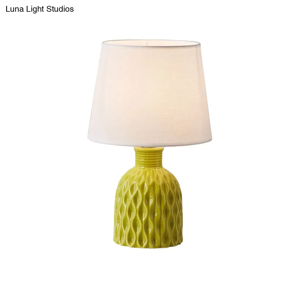 Contemporary Cone Table Lamp - Fabric Shade Ceramic Base 1 Bulb Pink/Lemon Green/Royal Blue Reading