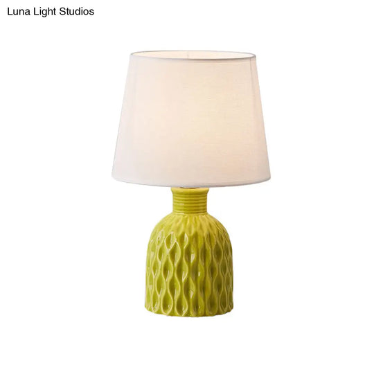 Contemporary Cone Table Lamp - Fabric Shade Ceramic Base 1 Bulb Pink/Lemon Green/Royal Blue Reading