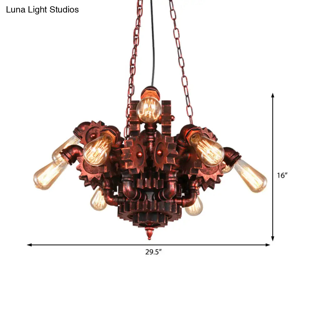 Alathfar - Vintage Gear Living Room Pendant Chandelier Wrought Iron 9 Lights Weathered Copper