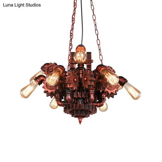 Alathfar - Vintage Gear Living Room Pendant Chandelier Wrought Iron 9 Lights Weathered Copper