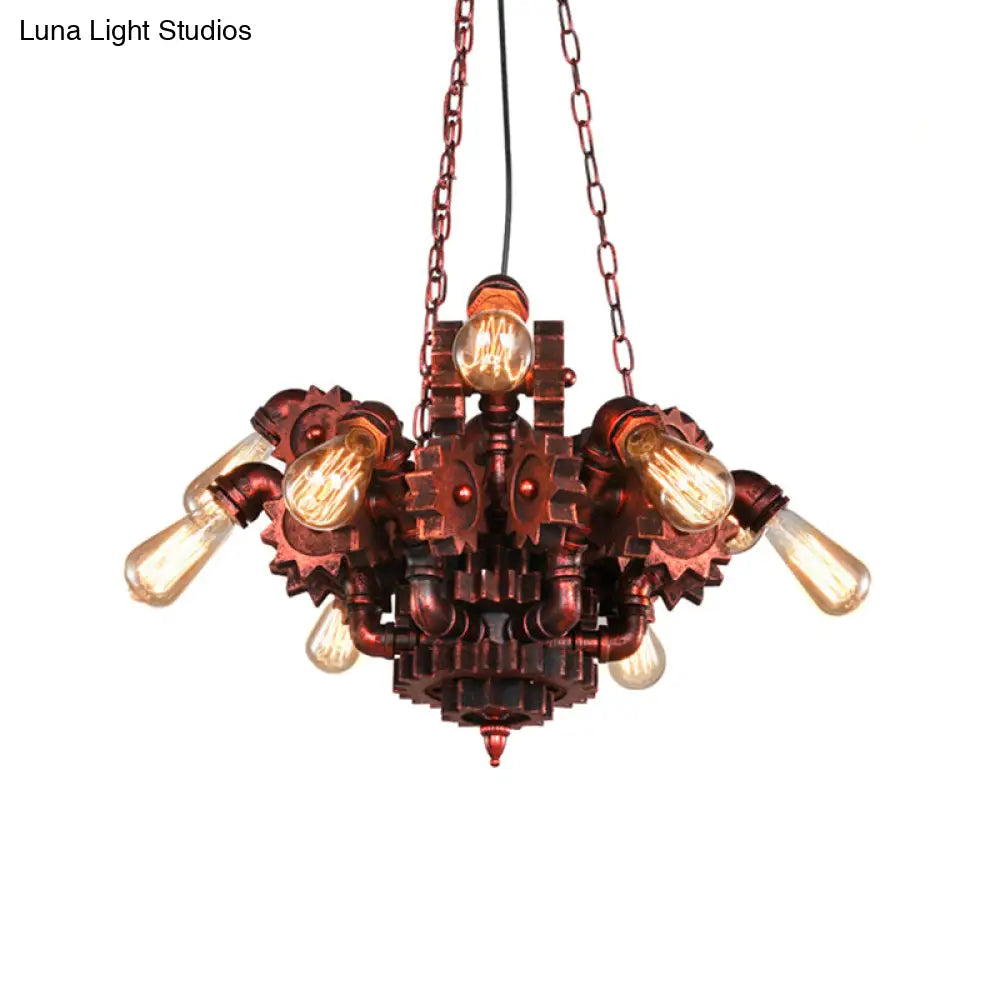 Alathfar - Vintage Gear Living Room Pendant Chandelier Wrought Iron 9 Lights Weathered Copper