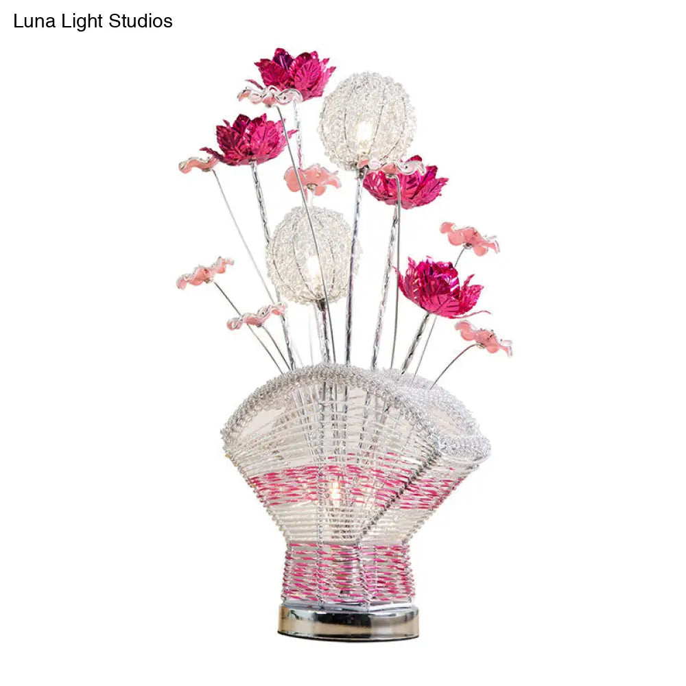 Aluminum Table Lamp With Fan-Shaped Design Led Bedroom Desk Lighting And Rose & Dandelion Decor -