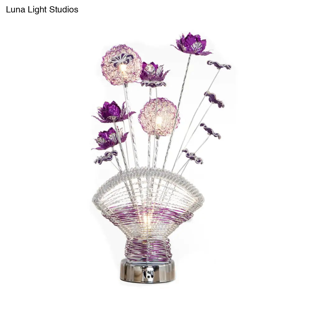 Albaldah - Aluminum Table Lamp With Rose And Dandelion Decor