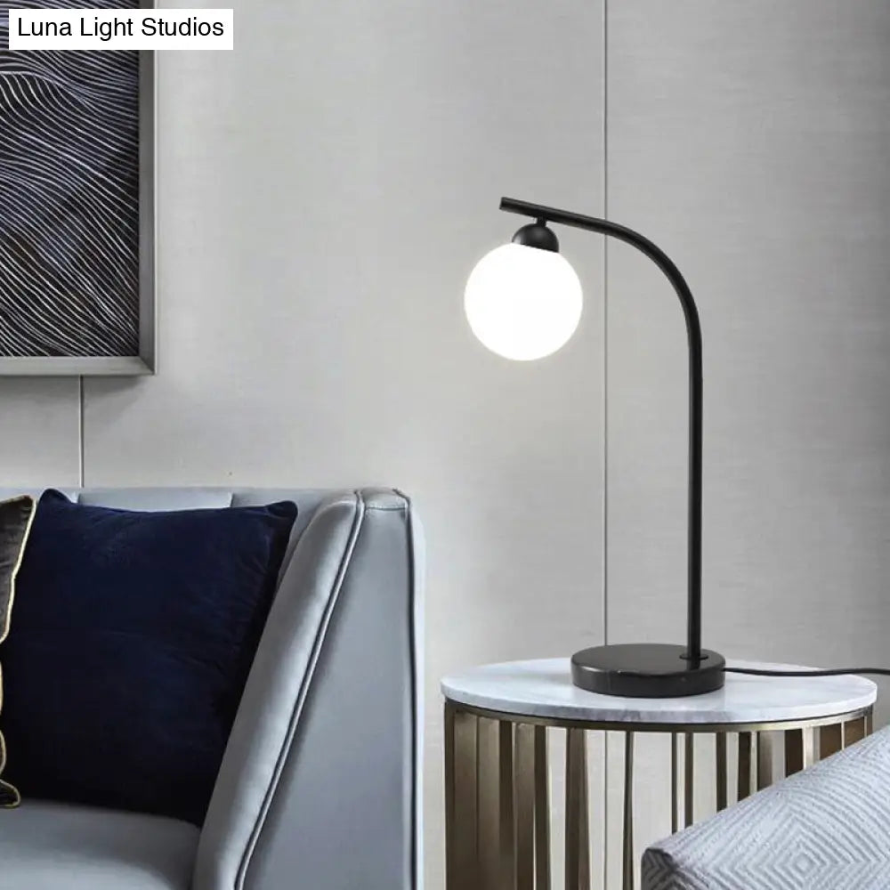 Modern Ball Shade Table Light With Ivory Glass | 1 Head Bedside Night Lamp Minimalist Design