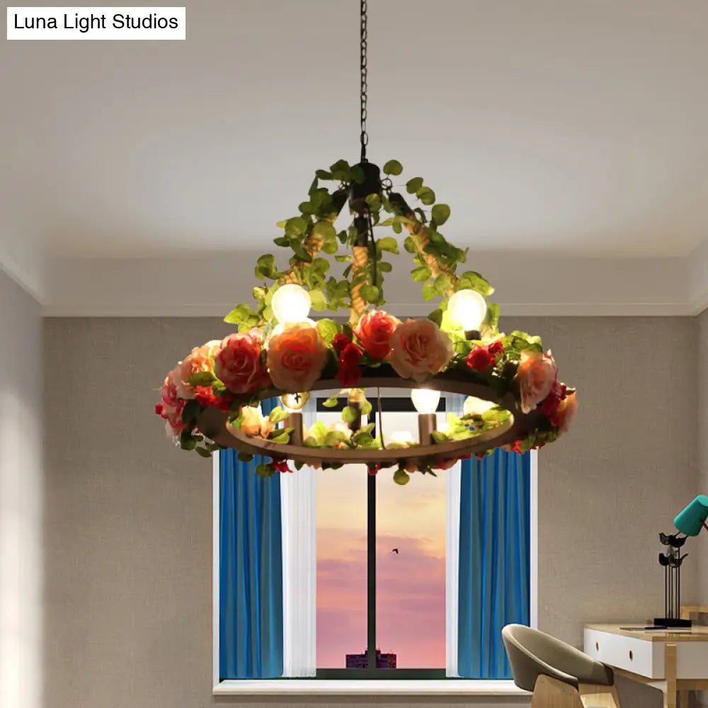 Aldhanab - Metal 6 Lights Exposed Bulb Chandelier Lamp Loft Style Black Pendant Light With Ring And