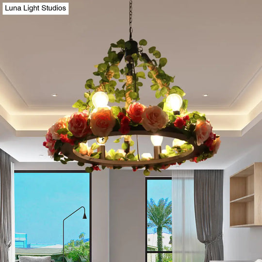 Aldhanab - Metal 6 Lights Exposed Bulb Chandelier Lamp Loft Style Black Pendant Light With Ring And