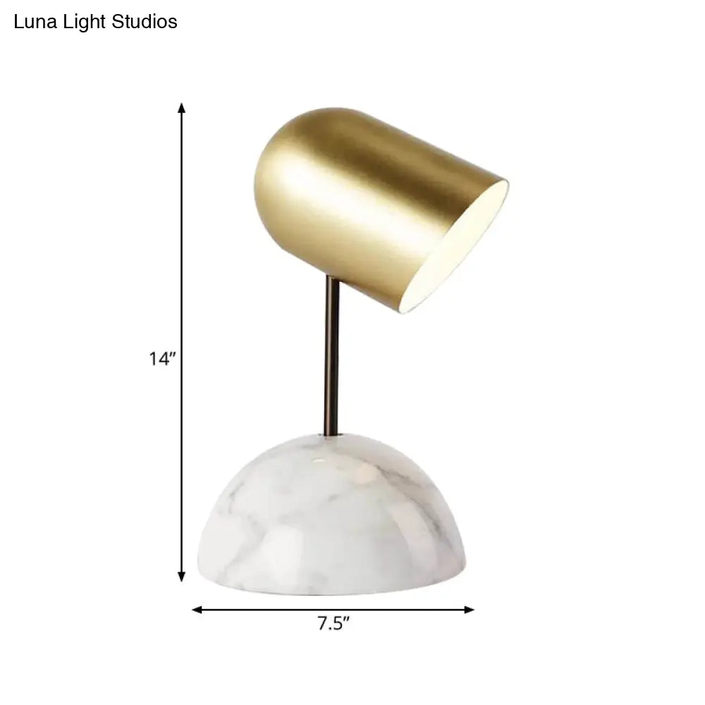 Gold Marble Dome Nightstand Light With Angled Elongated Lampshade