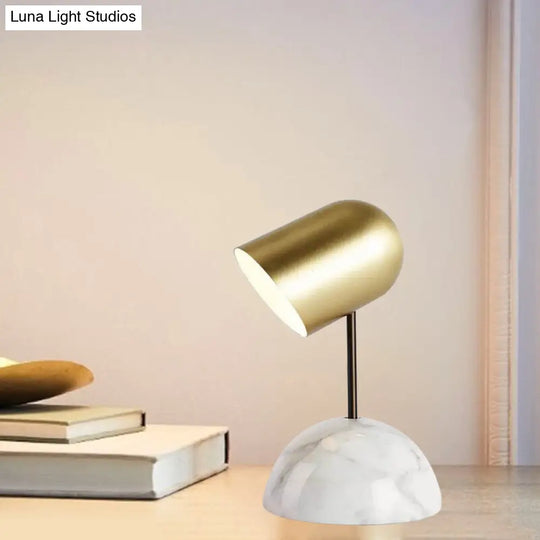 Gold Marble Dome Nightstand Light With Angled Elongated Lampshade