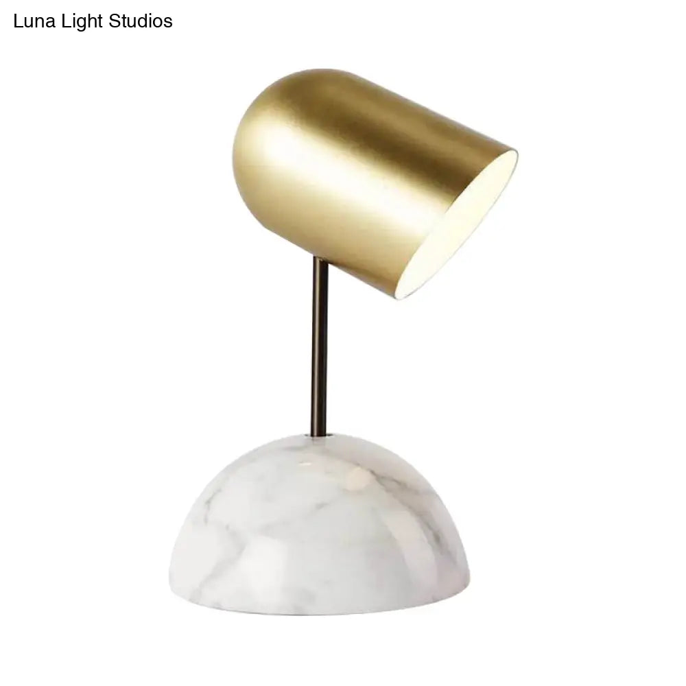 Gold Marble Dome Nightstand Light With Angled Elongated Lampshade