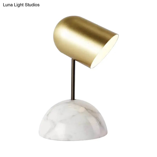 Gold Marble Dome Nightstand Light With Angled Elongated Lampshade