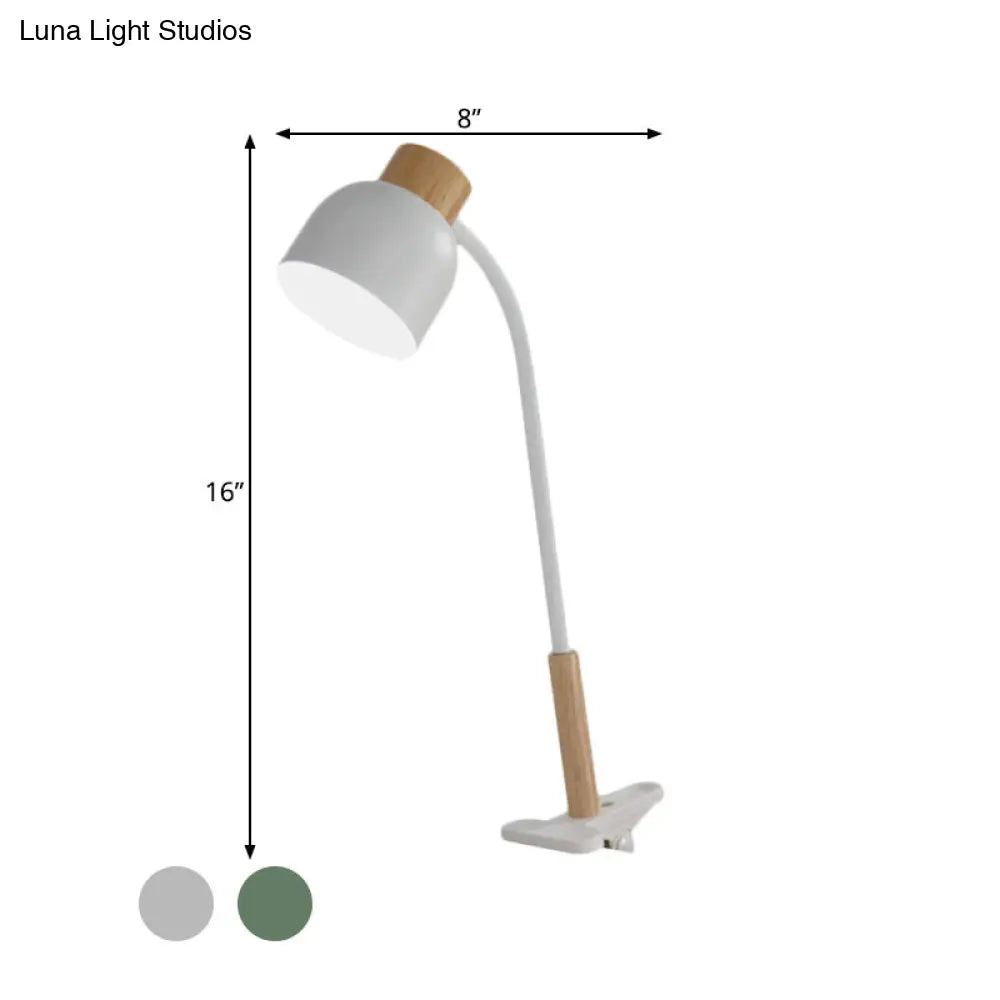 Nordic Style Studio Clamp Desk Lamp: Bowl Shade Iron Task Light In Green/White Wood With Flexible