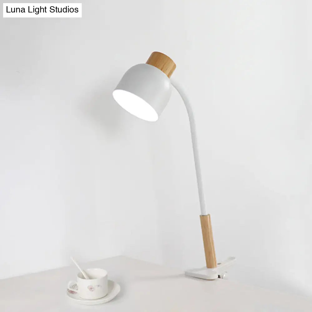 Nordic Style Studio Clamp Desk Lamp: Bowl Shade Iron Task Light In Green/White Wood With Flexible