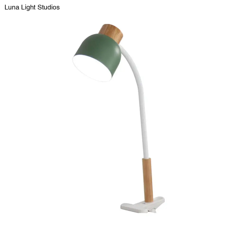 Nordic Style Studio Clamp Desk Lamp: Bowl Shade Iron Task Light In Green/White Wood With Flexible