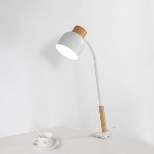 Aldhibah - Nordic Style Studio Clamp Desk Lamp: Green/White & Wood Flexible Arm White