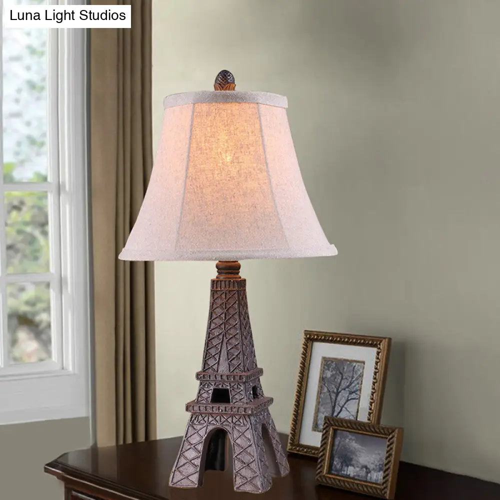 Paris Tower Desk Lamp With Bell Fabric Shade - Ideal For Country Bedroom Ambiance