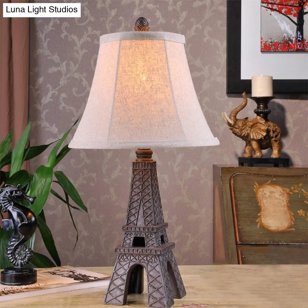 Alexa - Paradise Tower Desk Lamp With Paneled Bell Fabric Shade