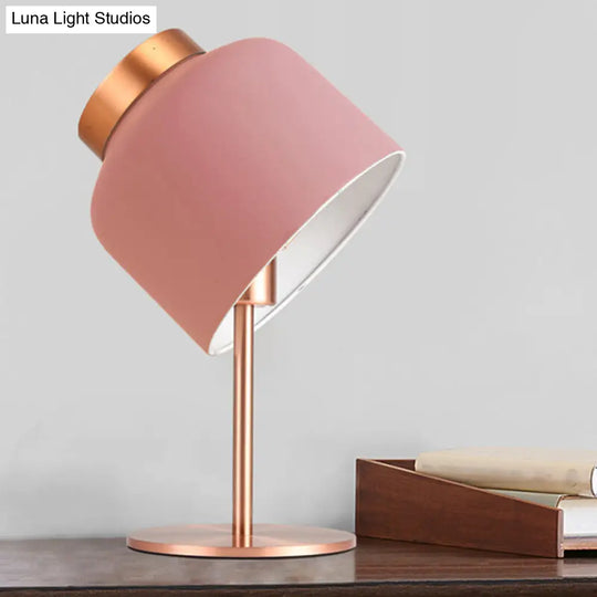 Dome Metallic Desk Light - Minimalist 1-Head Nightstand Lamp In Pink/Blue With Adjustable Design