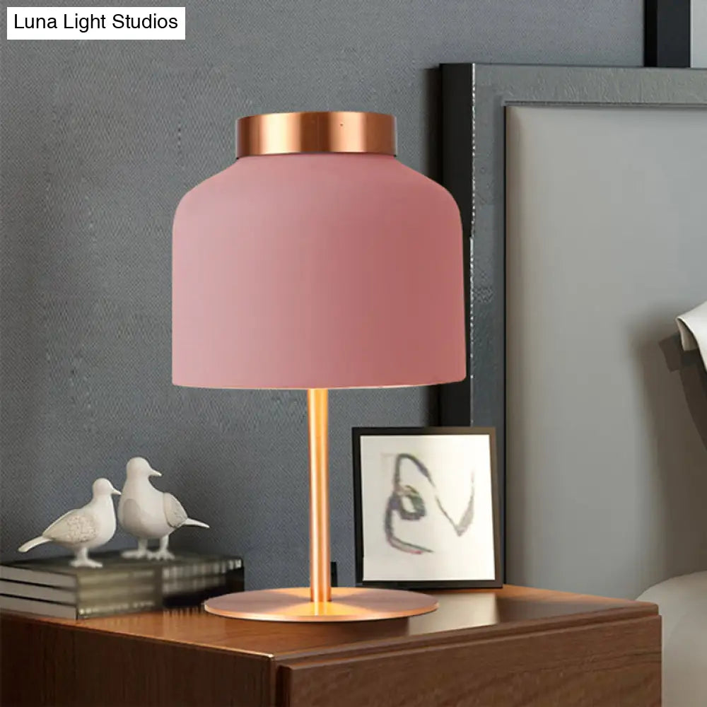 Dome Metallic Desk Light - Minimalist 1-Head Nightstand Lamp In Pink/Blue With Adjustable Design