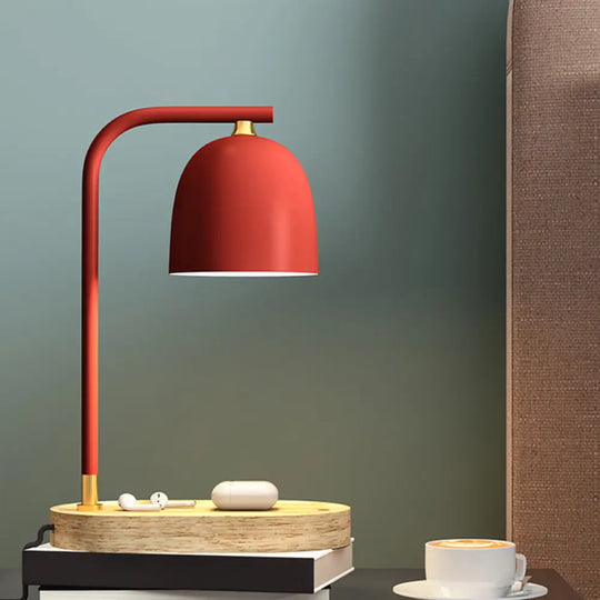 Alexandra - Minimalist Nightstand Light Black/White/Red Dome Wooden Lamp Red