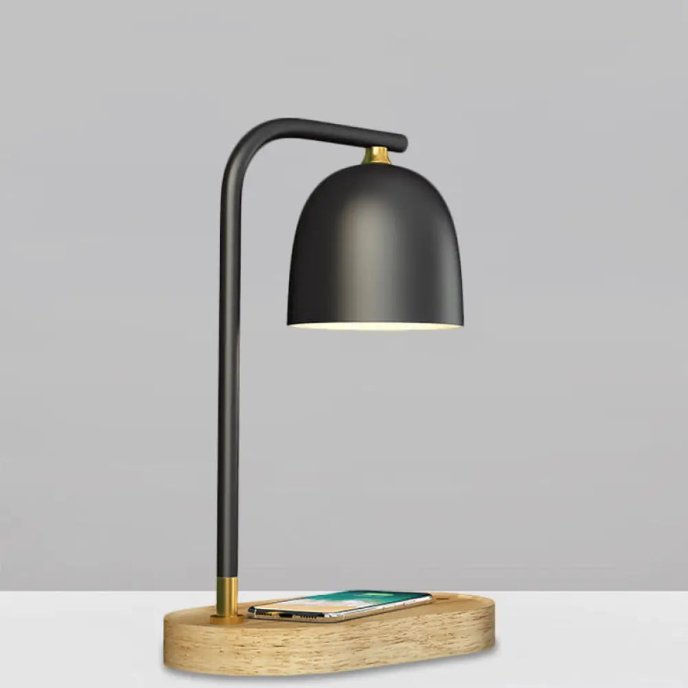 Alexandra - Minimalist Nightstand Light Black/White/Red Dome Wooden Lamp Black