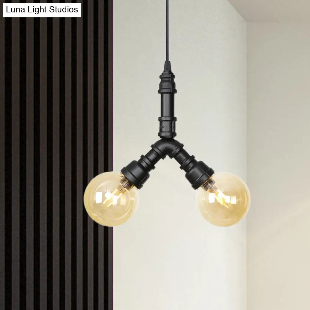 Alfa - Industrial Coffee House Suspension Lamp With Globe/Capsule Amber Glass Black / B