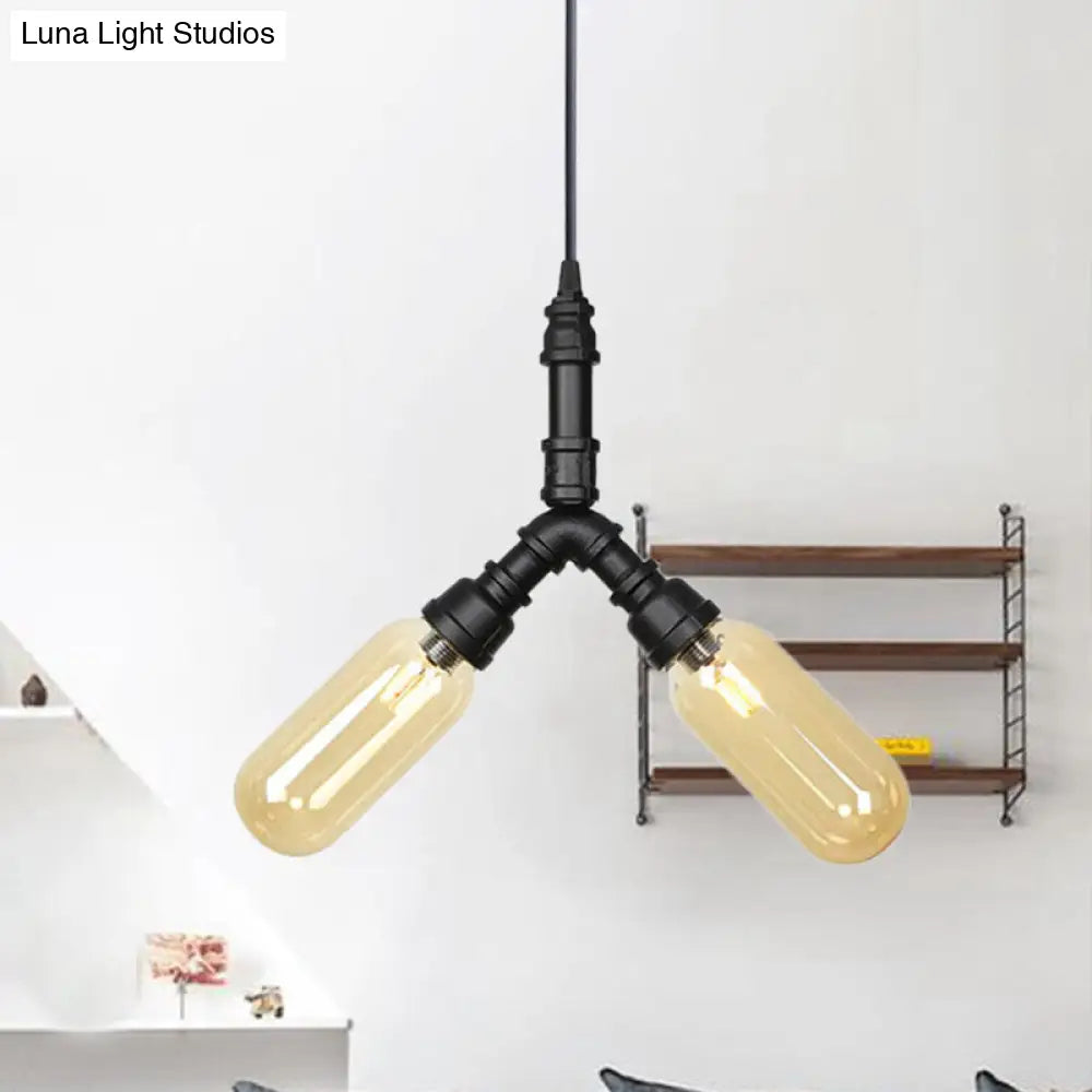 Alfa - Industrial Coffee House Suspension Lamp With Globe/Capsule Amber Glass Black / D