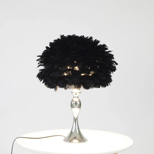 Alfecca Meridiana - Black/Purple Dome Night Lamp: Modern Feather Table Light Black