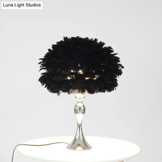 Modern Black/Purple Dome Night Lamp With Feather Table Light And Chrome Baluster Base Black