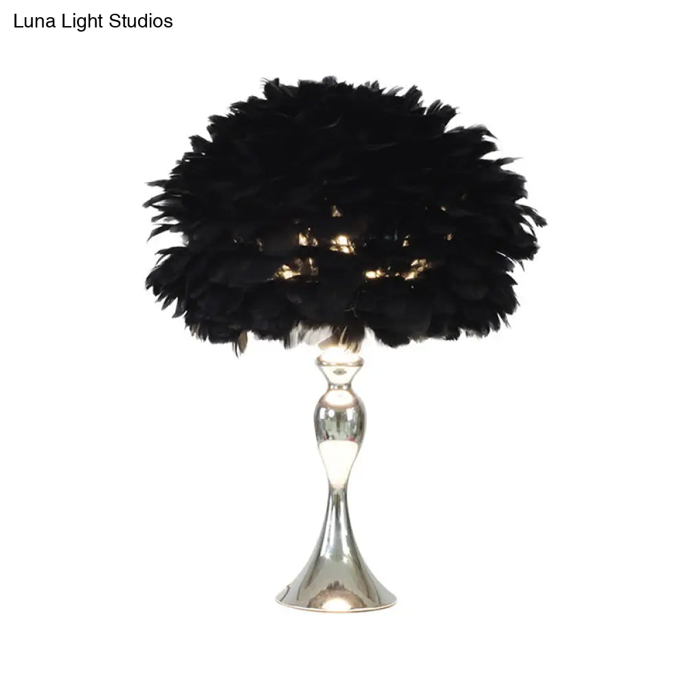 Alfecca Meridiana - Black/Purple Dome Night Lamp: Modern Feather Table Light