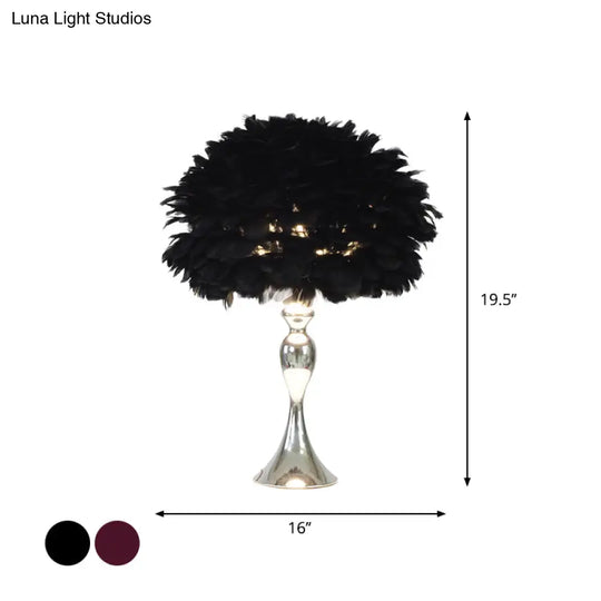 Alfecca Meridiana - Black/Purple Dome Night Lamp: Modern Feather Table Light