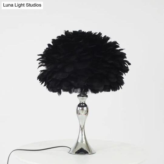 Alfecca Meridiana - Black/Purple Dome Night Lamp: Modern Feather Table Light