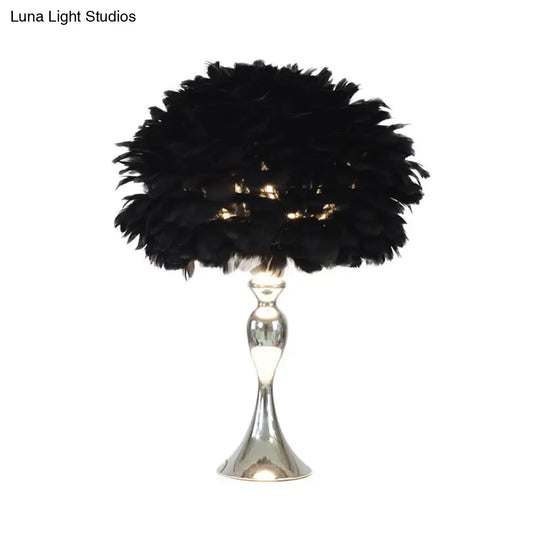 Modern Black/Purple Dome Night Lamp With Feather Table Light And Chrome Baluster Base