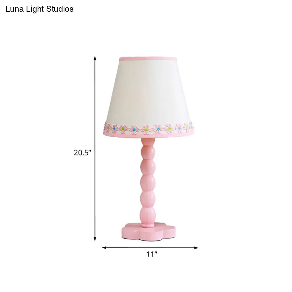 Contemporary Wood Night Table Lamp: White And Pink Barrel Reading Light With Flower Pattern