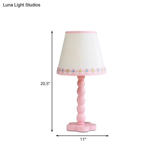 Contemporary Wood Night Table Lamp: White And Pink Barrel Reading Light With Flower Pattern