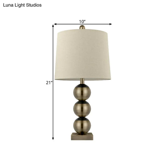 Traditional Brown Fabric Barrel Night Light With Brass Orbs - Ideal For Reading Books