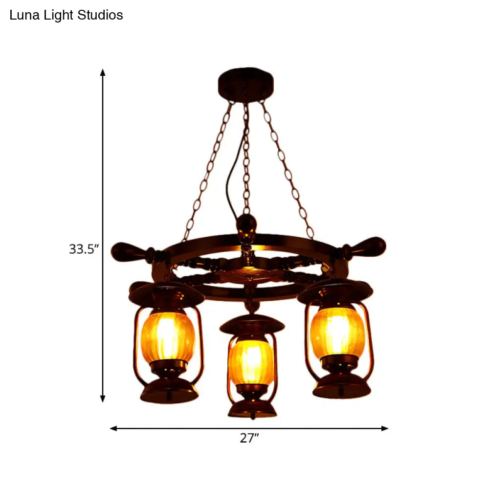 Alioth - Antiqued Copper Finish Kerosene Chandelier Yellow Glass Pendant Lamp