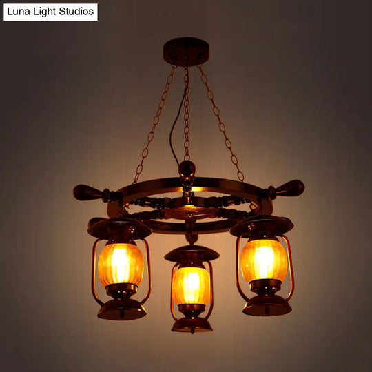 Alioth - Antiqued Copper Finish Kerosene Chandelier Yellow Glass Pendant Lamp