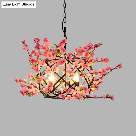 Alioth - Pink Flower Chandelier With Bird Nest Metal Pendant