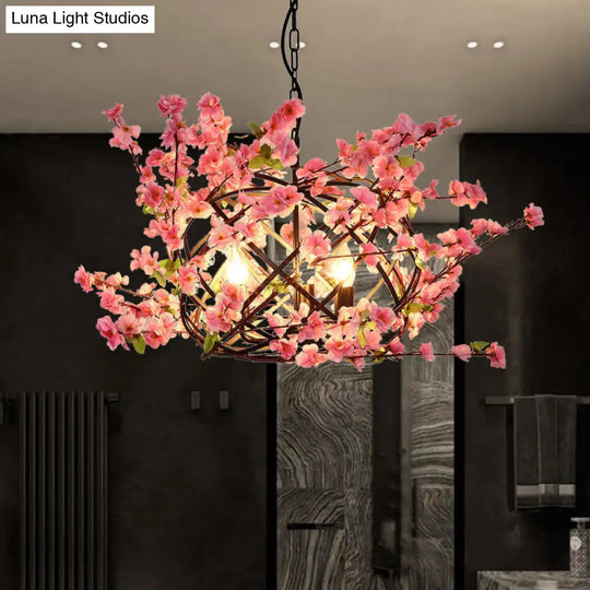 Alioth - Pink Flower Chandelier With Bird Nest Metal Pendant