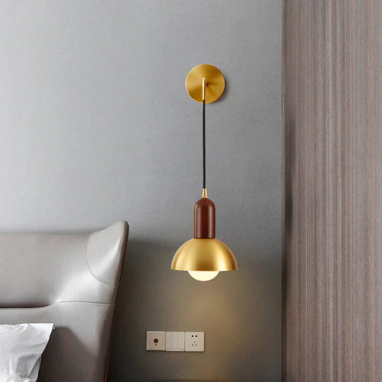 All Copper Bedside Wall Lamp Light Luxury Post Modern Simple Living Room Background Wall Aisle Retro Creative Personality Ball Copper Wall Lamp