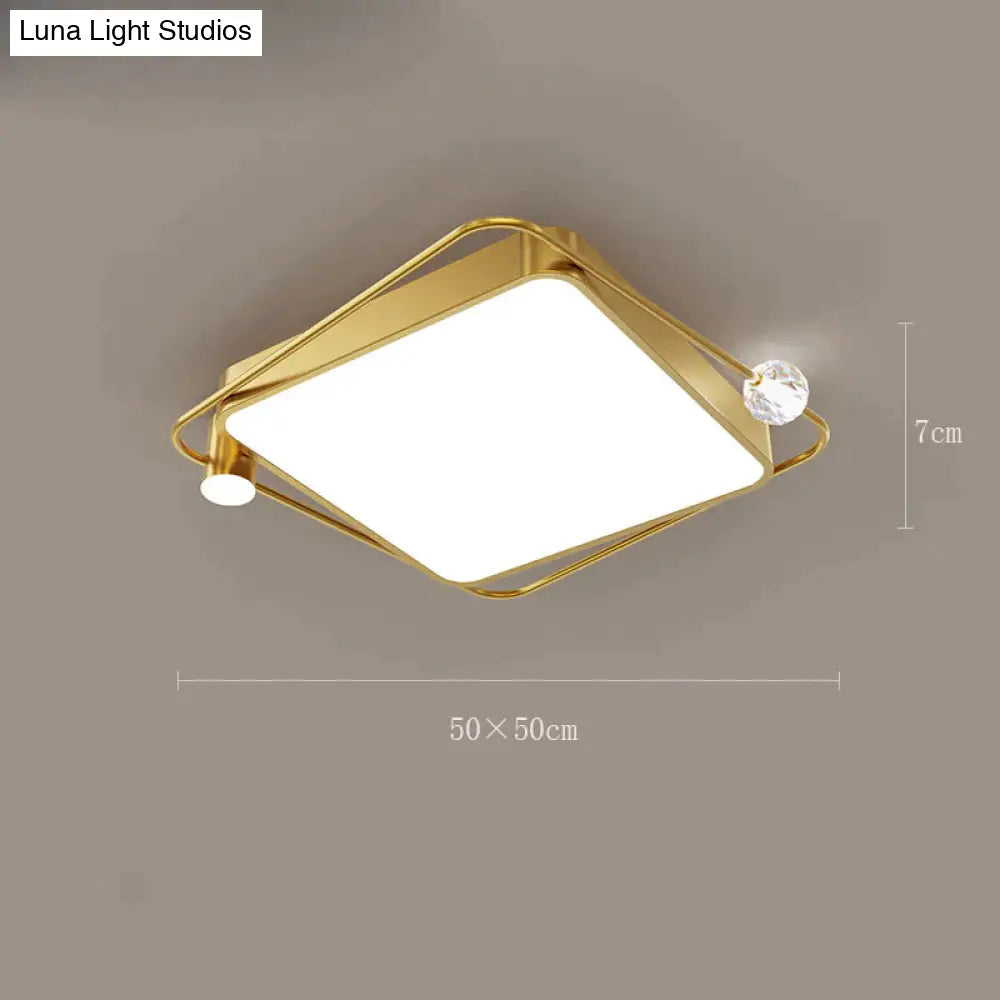 All Copper Ceiling Lamp Light Luxury Crystal Simple Nordic Master Bedroom Household Round Square