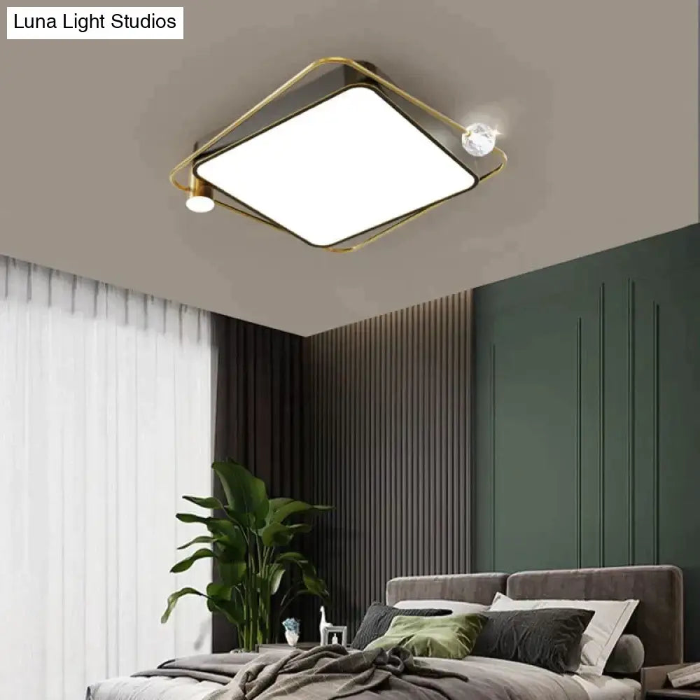 All Copper Ceiling Lamp Light Luxury Crystal Simple Nordic Master Bedroom Household Round Square