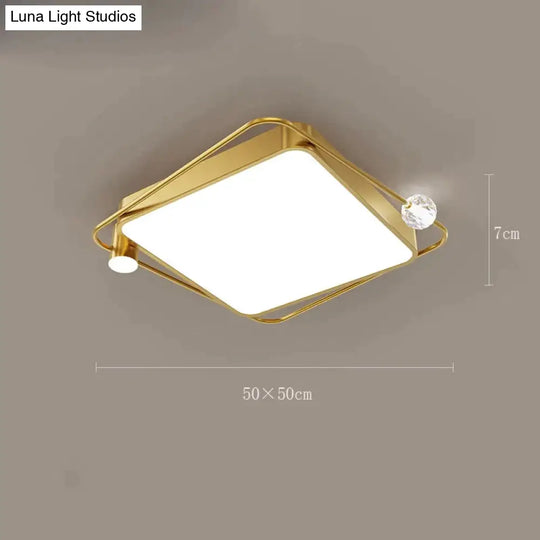 All Copper Ceiling Lamp Light Luxury Crystal Simple Nordic Master Bedroom Household Round Square