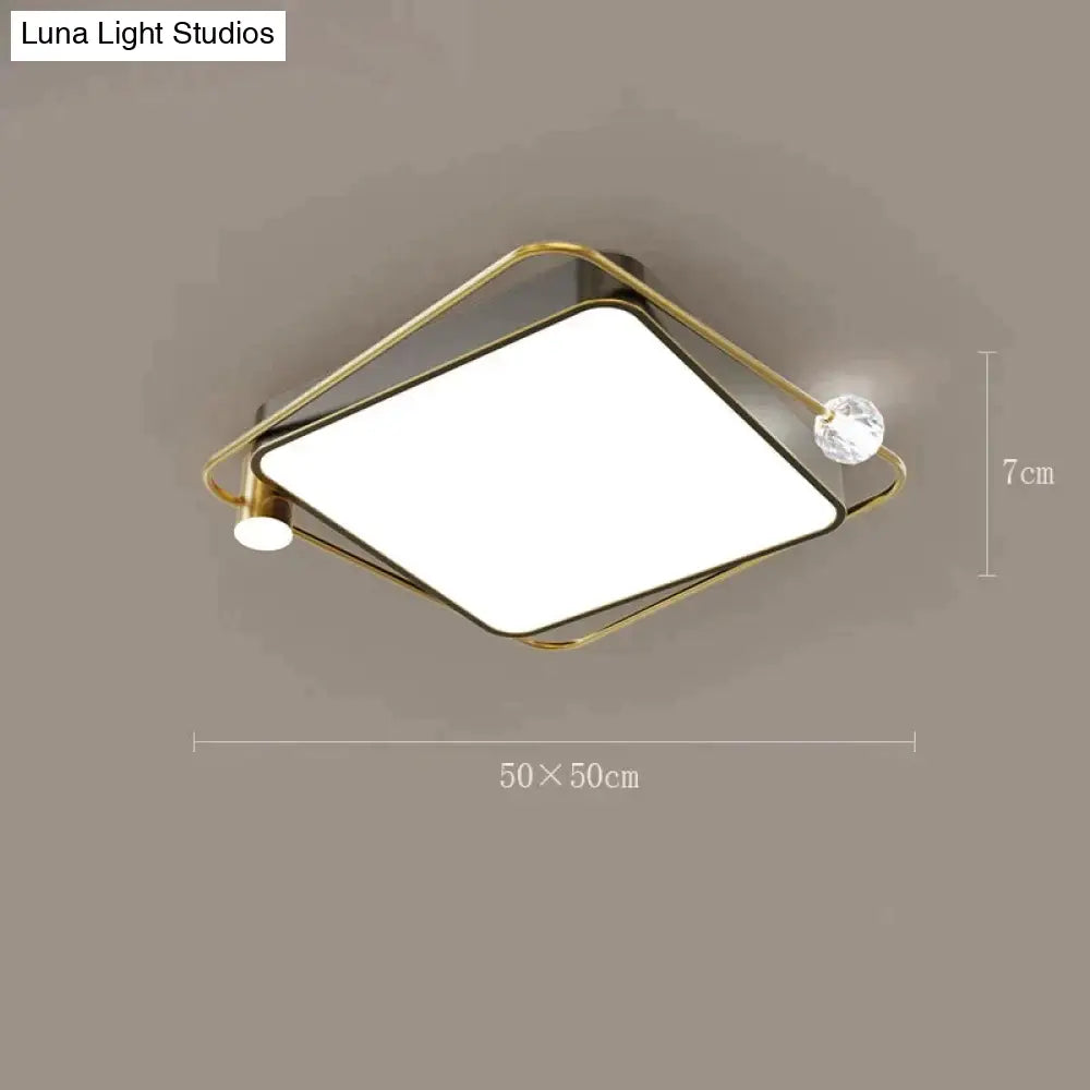 All Copper Ceiling Lamp Light Luxury Crystal Simple Nordic Master Bedroom Household Round Square