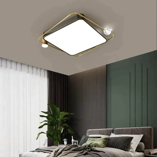 All Copper Ceiling Lamp Light Luxury Crystal Simple Nordic Master Bedroom Household Round Square