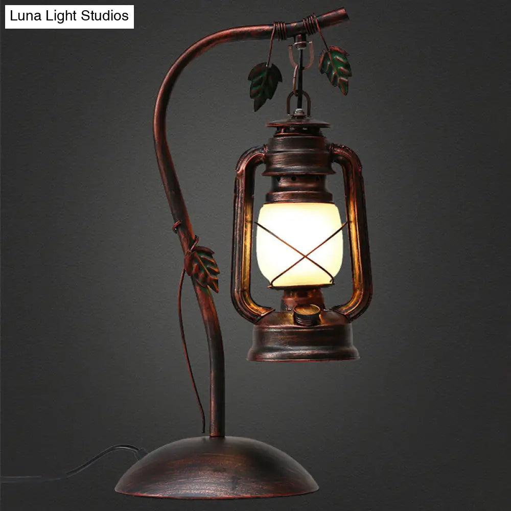 Nautical Copper Finish Gooseneck Table Lamp - Metal 1-Light Plug-In Night Light With Lantern Shade