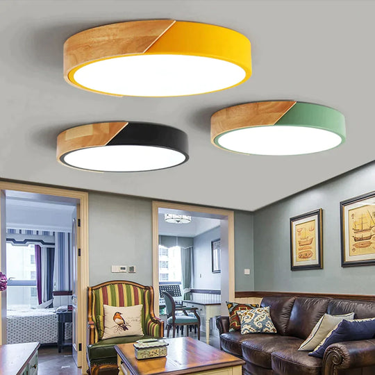 Allison - Nordic Wood Led Ceiling Lights Modern Colorful Bedroom Lamps Round Thin Plafondlamp